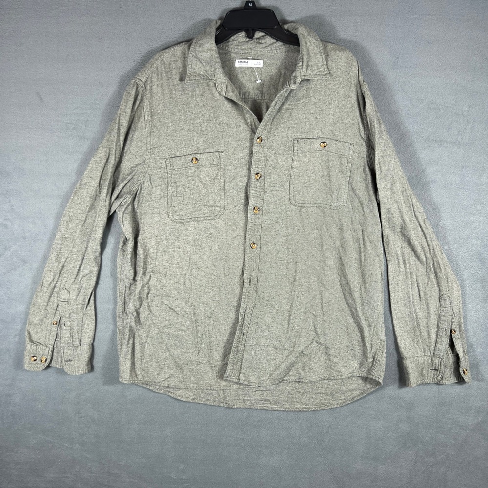 Sonoma Mens Button Down Shirt XXL Gray Heathered Long Sleeve Two Chest Pockets